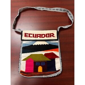 Ecuador Woven Shoulder Bag Messenger Bag Kilim Style Houses Mountain Art